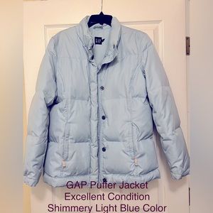 GAP Puffer Jacket Sky Blue Size M Womens Winter Coat
